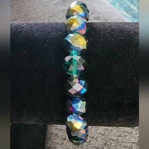 Iridescent Rainbow Glass Beaded Stretch Bracelet